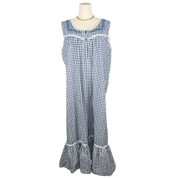 Alexander Rossa Blue Gingham Cotton Nightgown XL Ballet Length Cottagecore - Picture 2 of 11